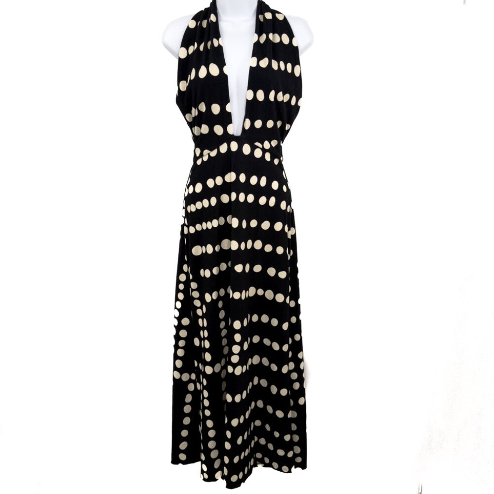 Johanna Ortiz Equatoria Rhythms Midi Dress Black And Ecru Polka Dot Halter Neck - Picture 6 of 16